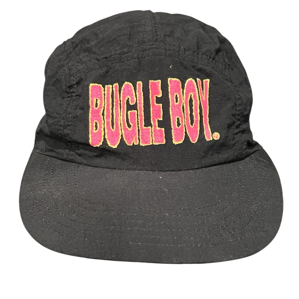 Vintage Bugle Boy Black Nylon Hat Cap 80s 90s Neon Pink